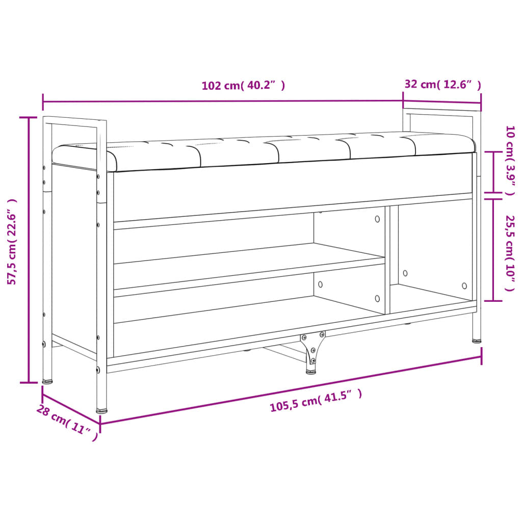 Banc à chaussures sonoma gris 105,5x32x57,5cm bois d'ingénierie