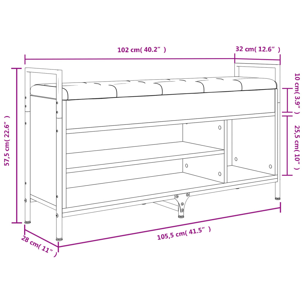 Banc à chaussures Chêne marron 105,5x32x57,5 cm Bois ingénierie