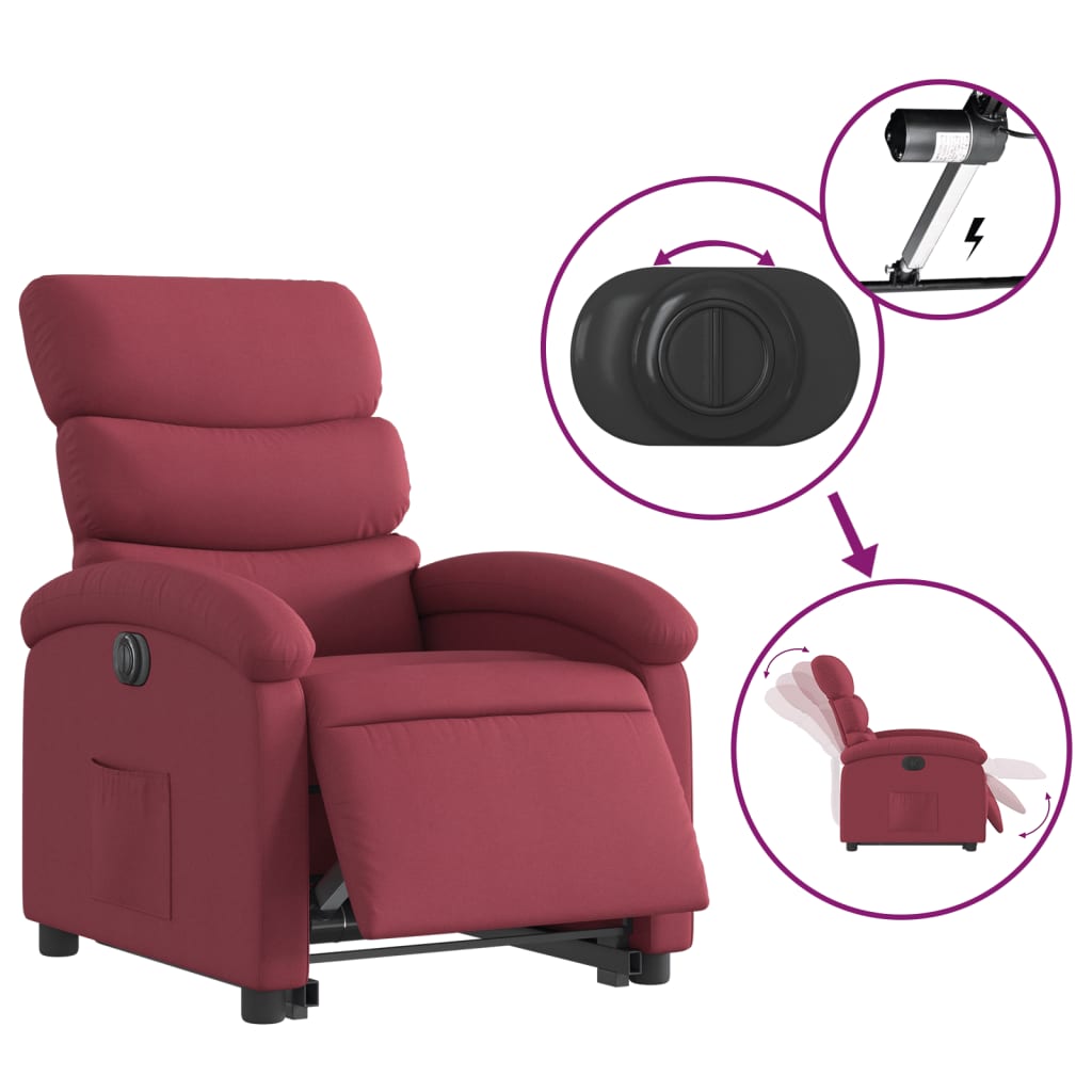 Fauteuil inclinable électrique rouge bordeaux tissu