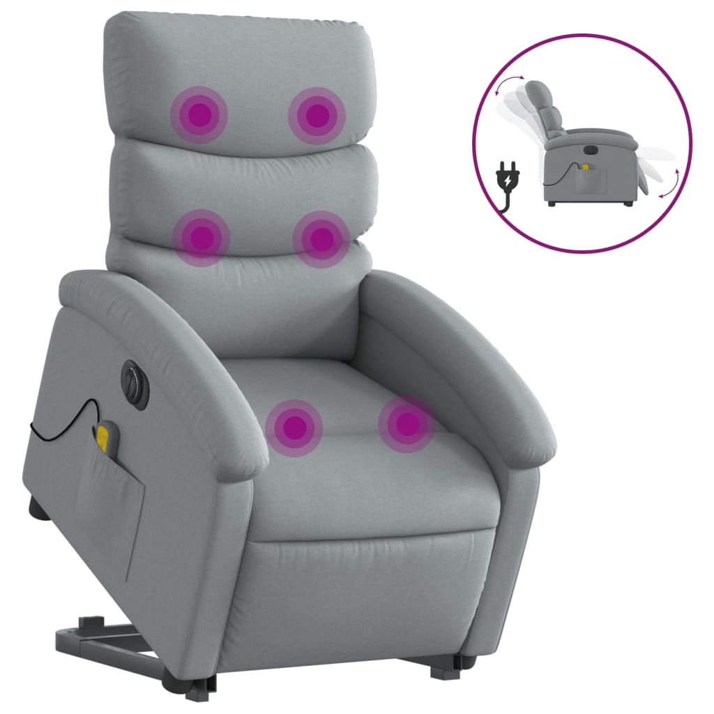 Fauteuil inclinable de massage électrique Gris clair Tissu