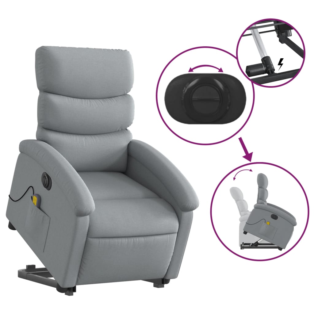 Fauteuil inclinable de massage électrique Gris clair Tissu