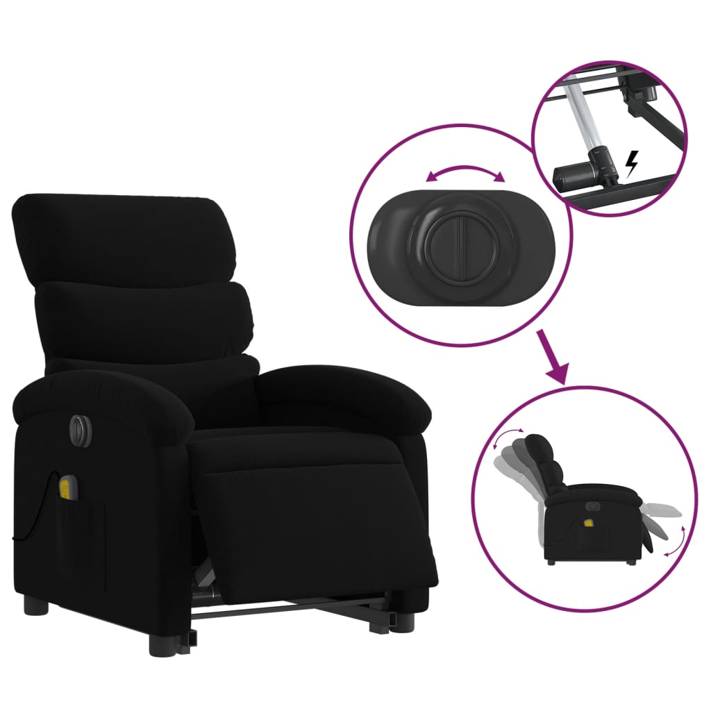 Fauteuil inclinable de massage électrique Noir Tissu