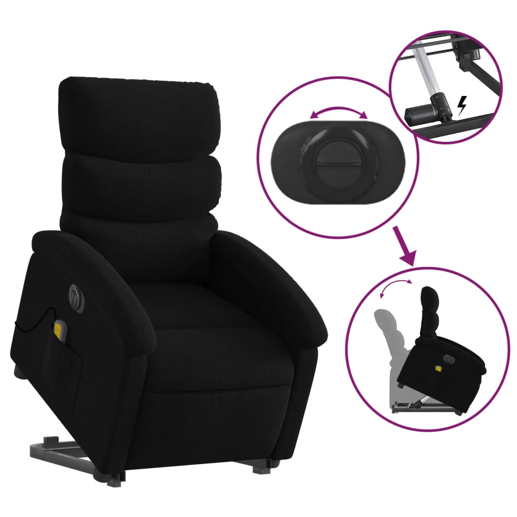 Fauteuil inclinable de massage électrique Noir Tissu