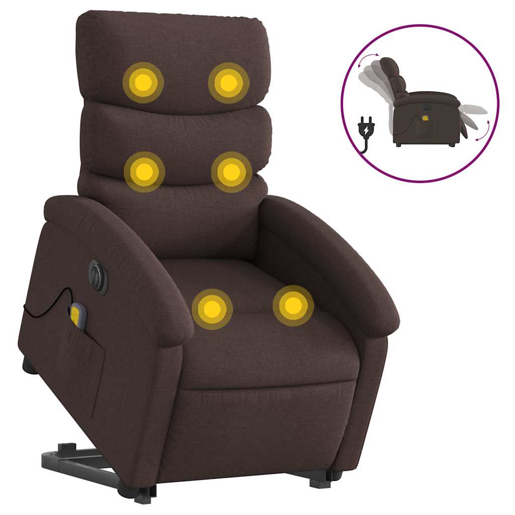 Fauteuil inclinable de massage électrique Marron foncé Tissu