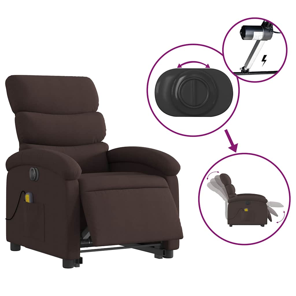 Fauteuil inclinable de massage électrique Marron foncé Tissu