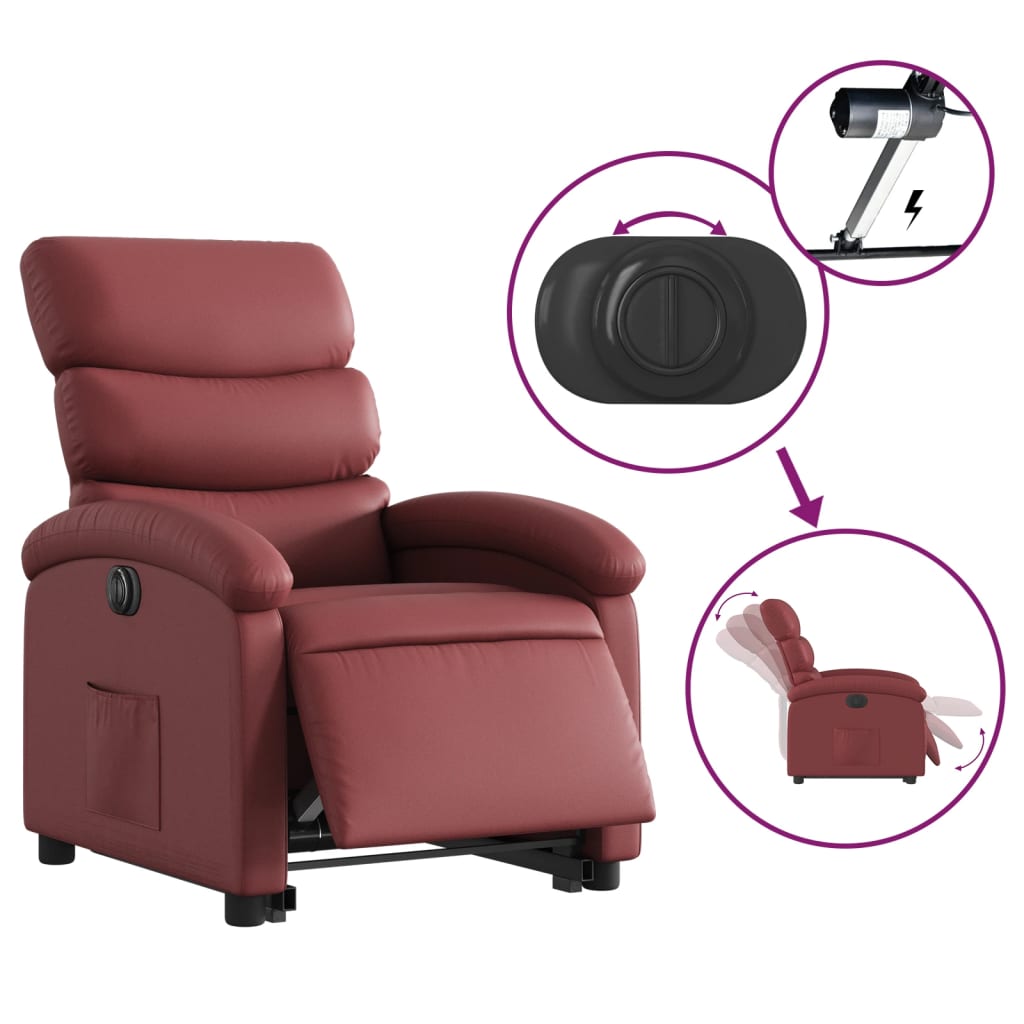 Fauteuil inclinable électrique rouge bordeaux similicuir