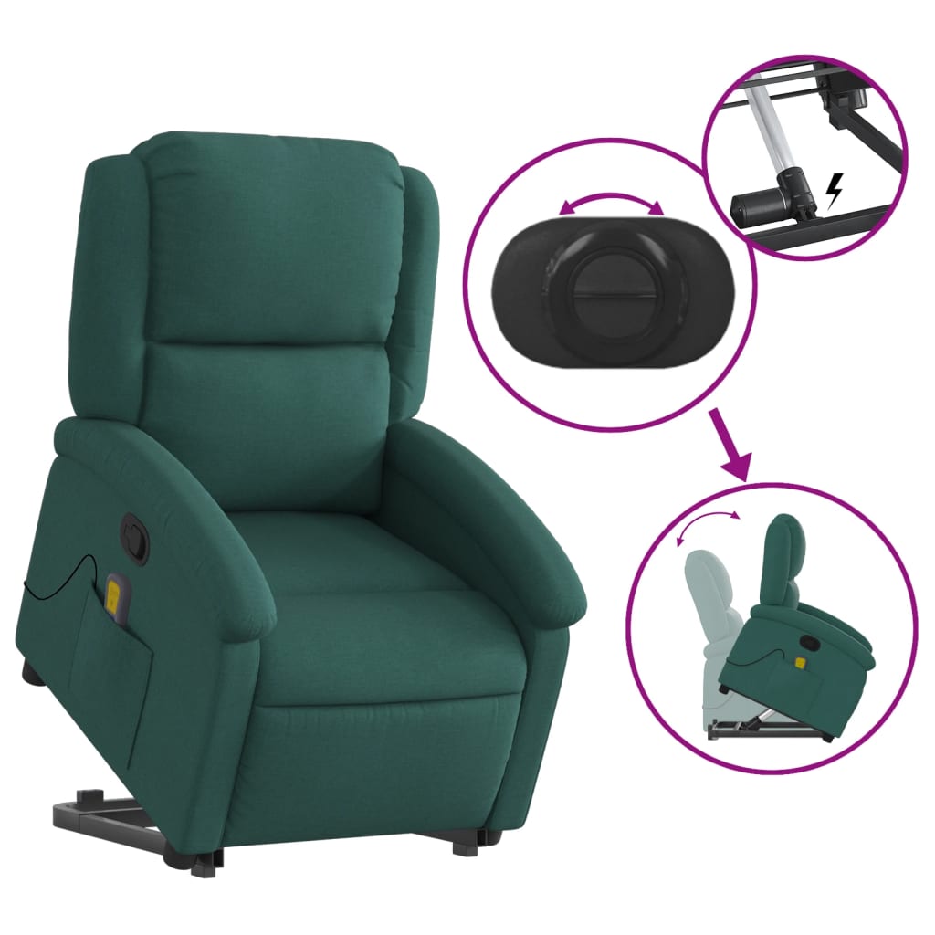 Fauteuil inclinable de massage Vert foncé Tissu