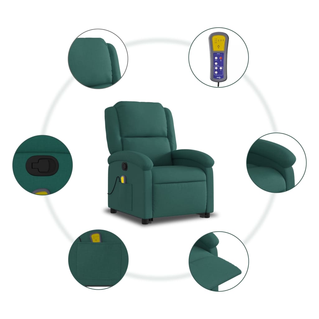 Fauteuil inclinable de massage Vert foncé Tissu