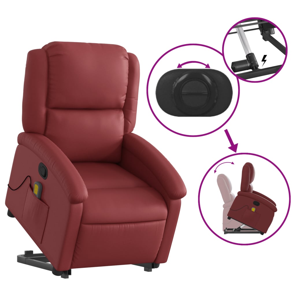 Fauteuil inclinable de massage Rouge bordeaux Similicuir