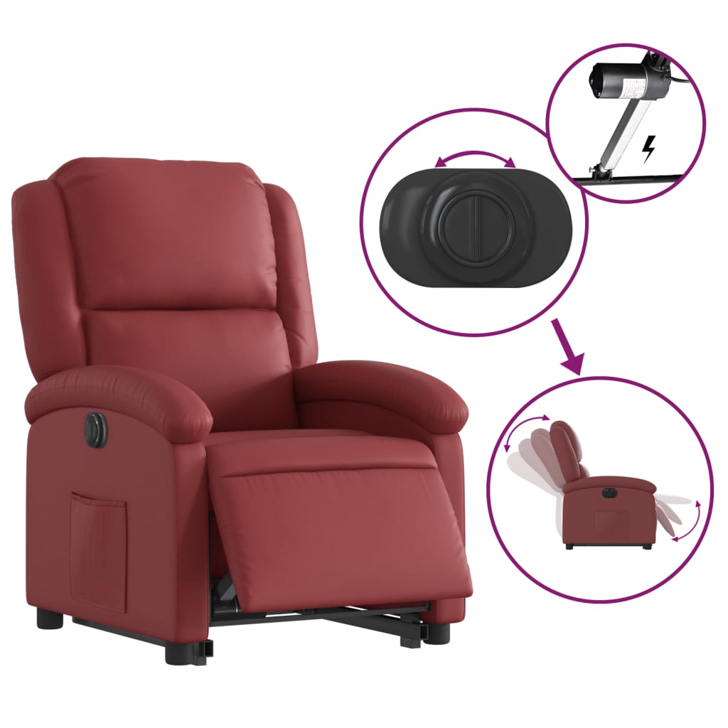 Fauteuil inclinable électrique rouge bordeaux similicuir