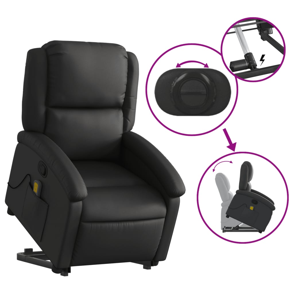 Fauteuil inclinable de massage noir cuir véritable