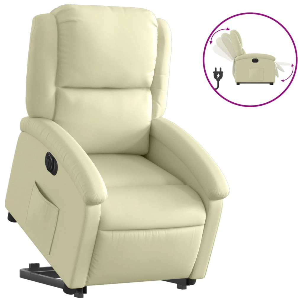 Fauteuil inclinable électrique crème cuir véritable