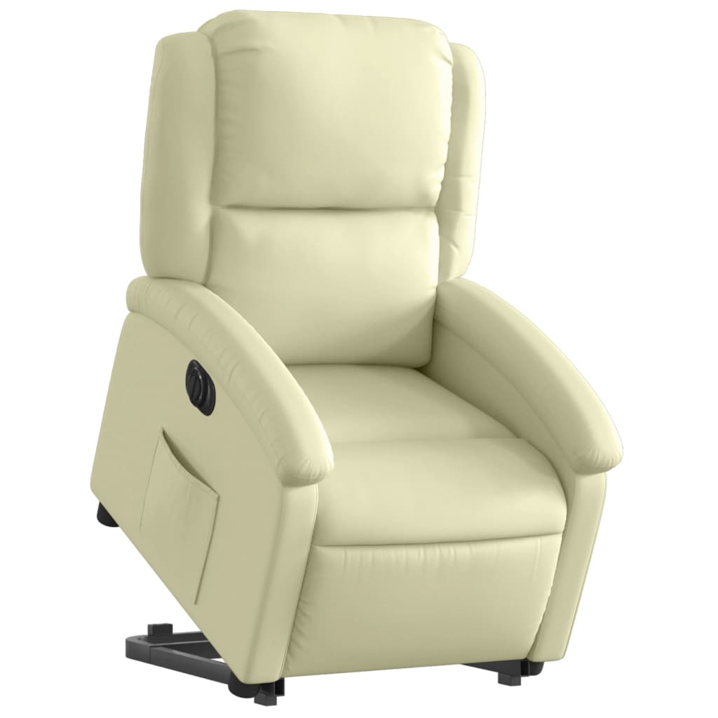 Fauteuil inclinable électrique crème cuir véritable