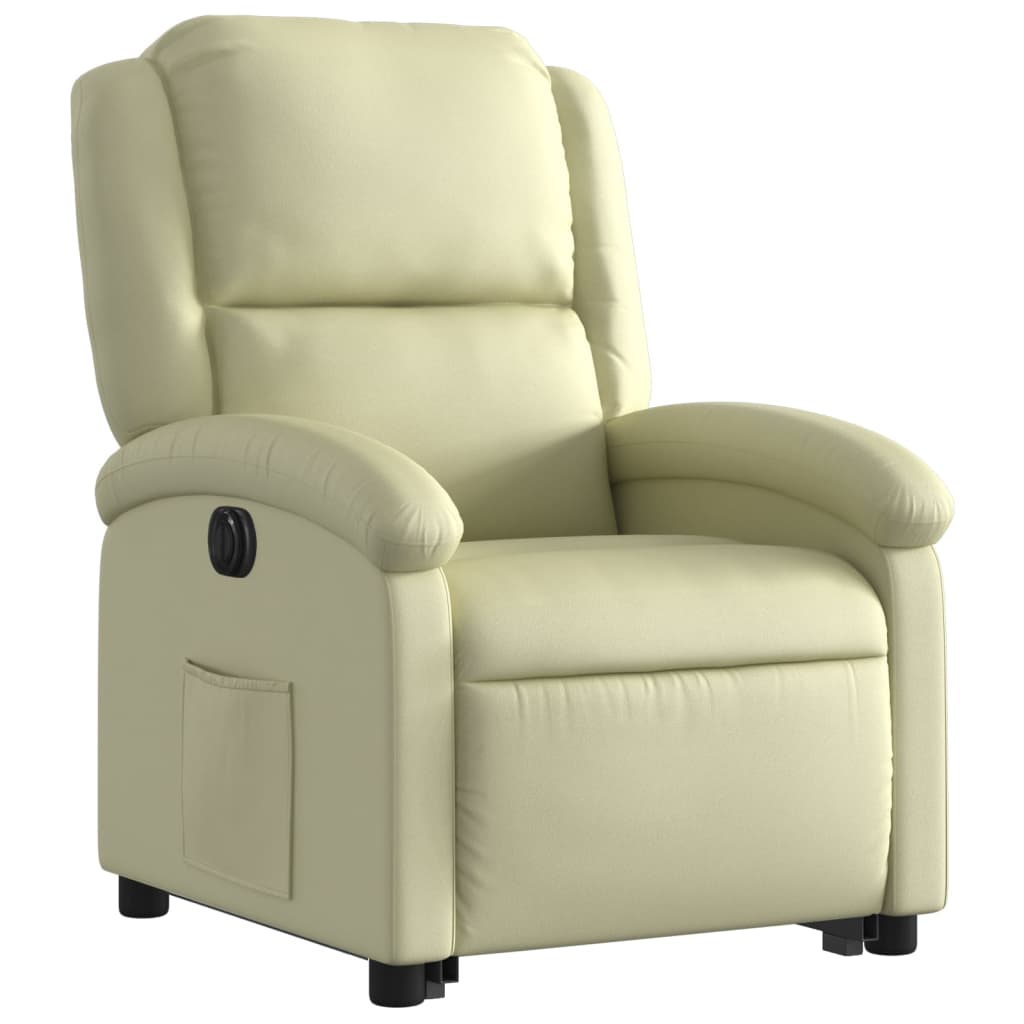 Fauteuil inclinable électrique crème cuir véritable