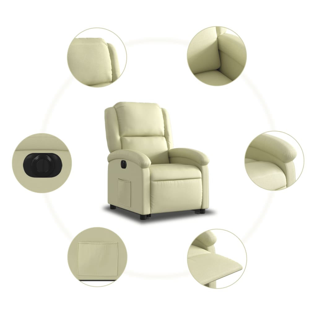 Fauteuil inclinable électrique crème cuir véritable