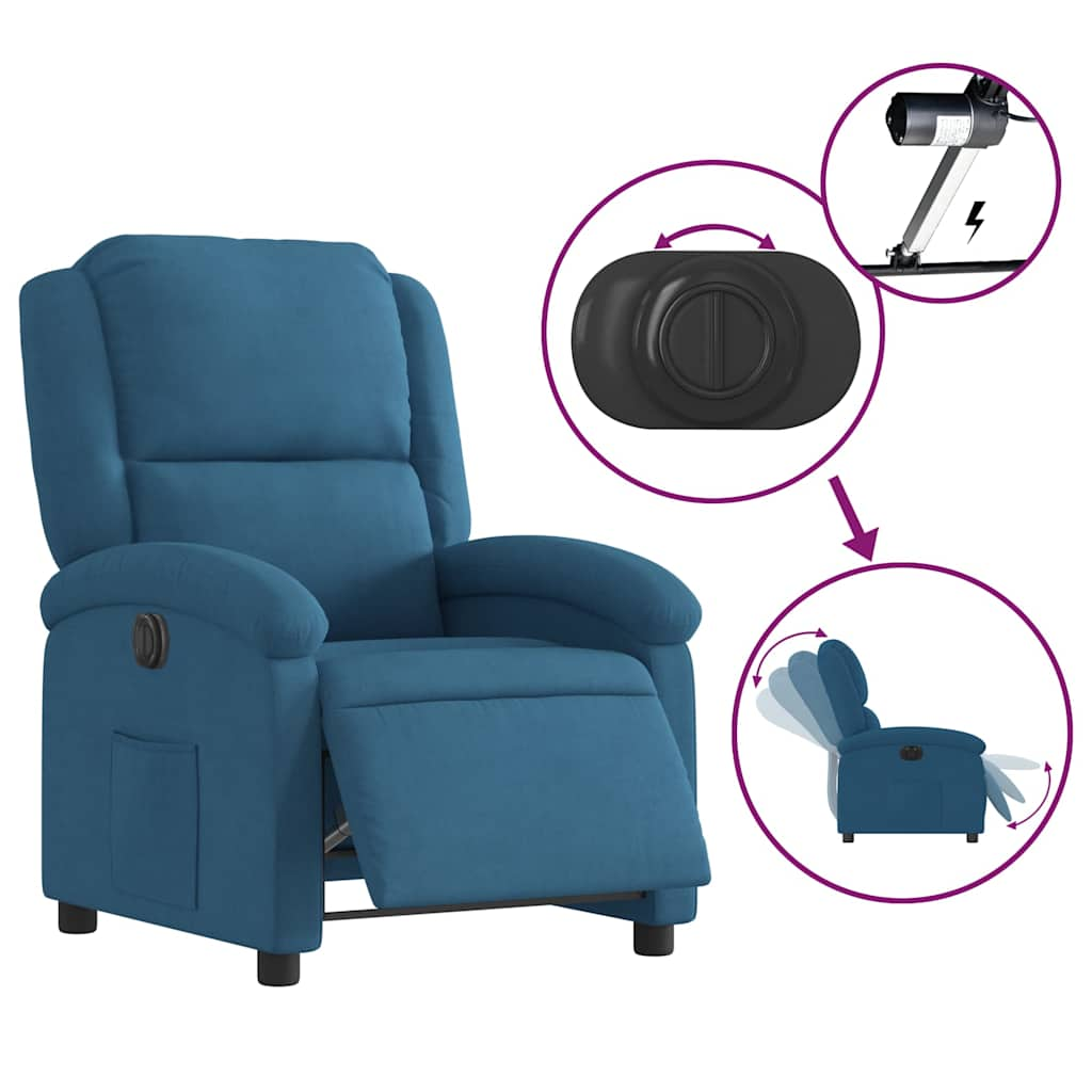 Fauteuil inclinable électrique bleu velours