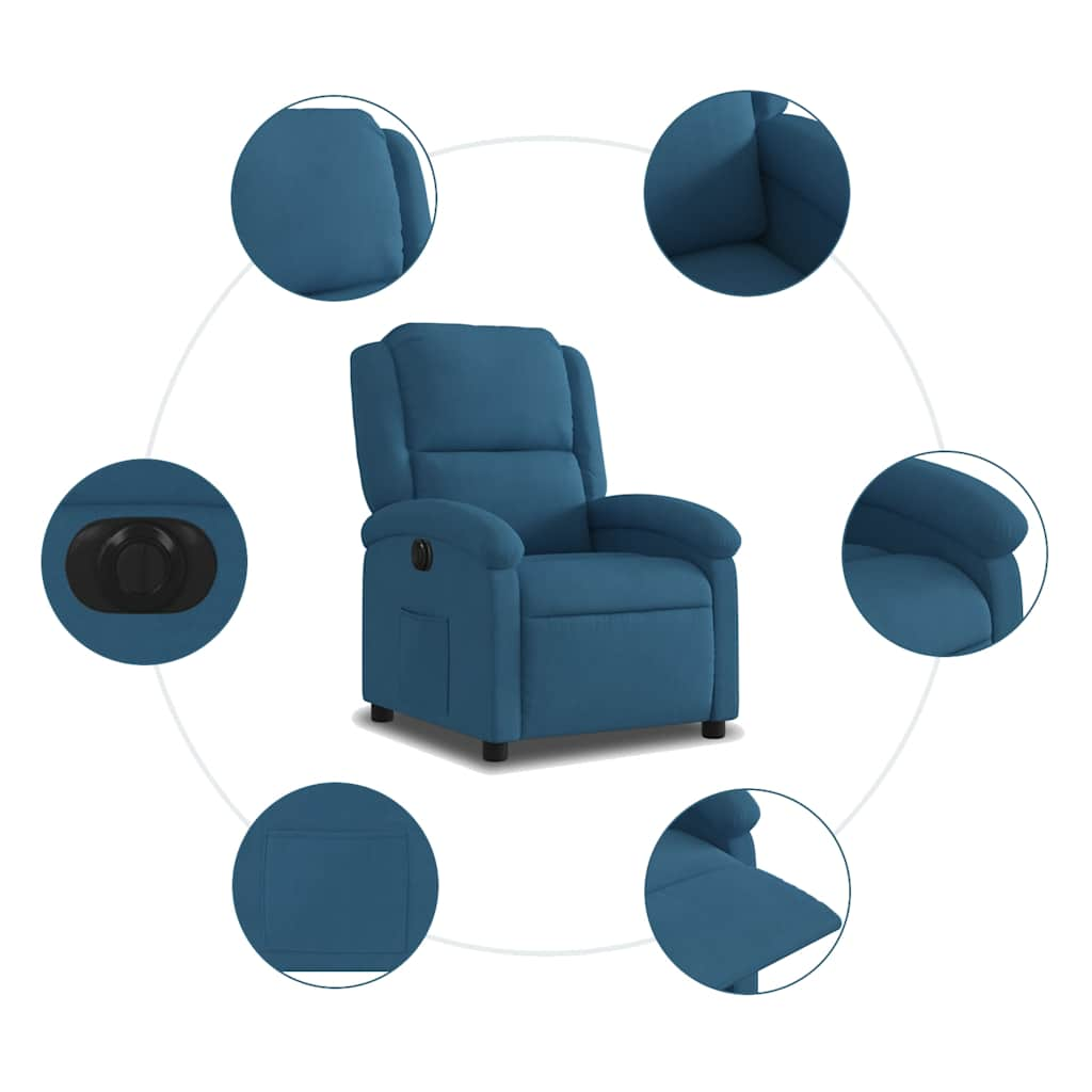 Fauteuil inclinable électrique bleu velours