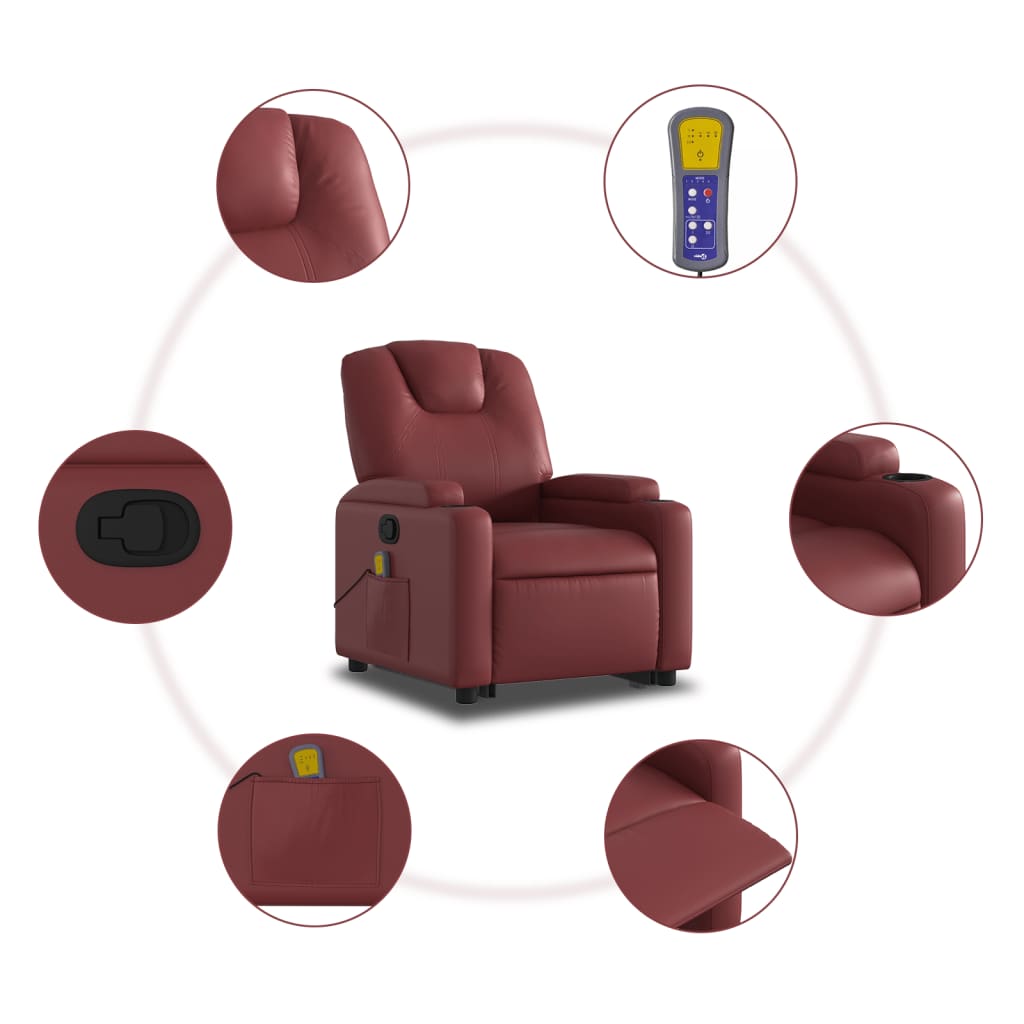 Fauteuil inclinable de massage Rouge bordeaux Similicuir