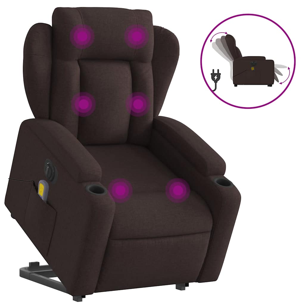 Fauteuil inclinable de massage électrique Marron foncé Tissu