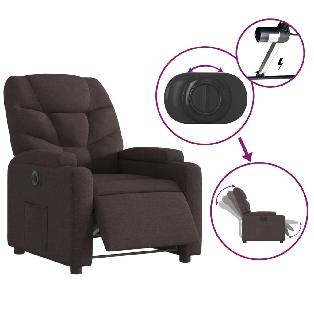 Fauteuil inclinable électrique Marron foncé Tissu