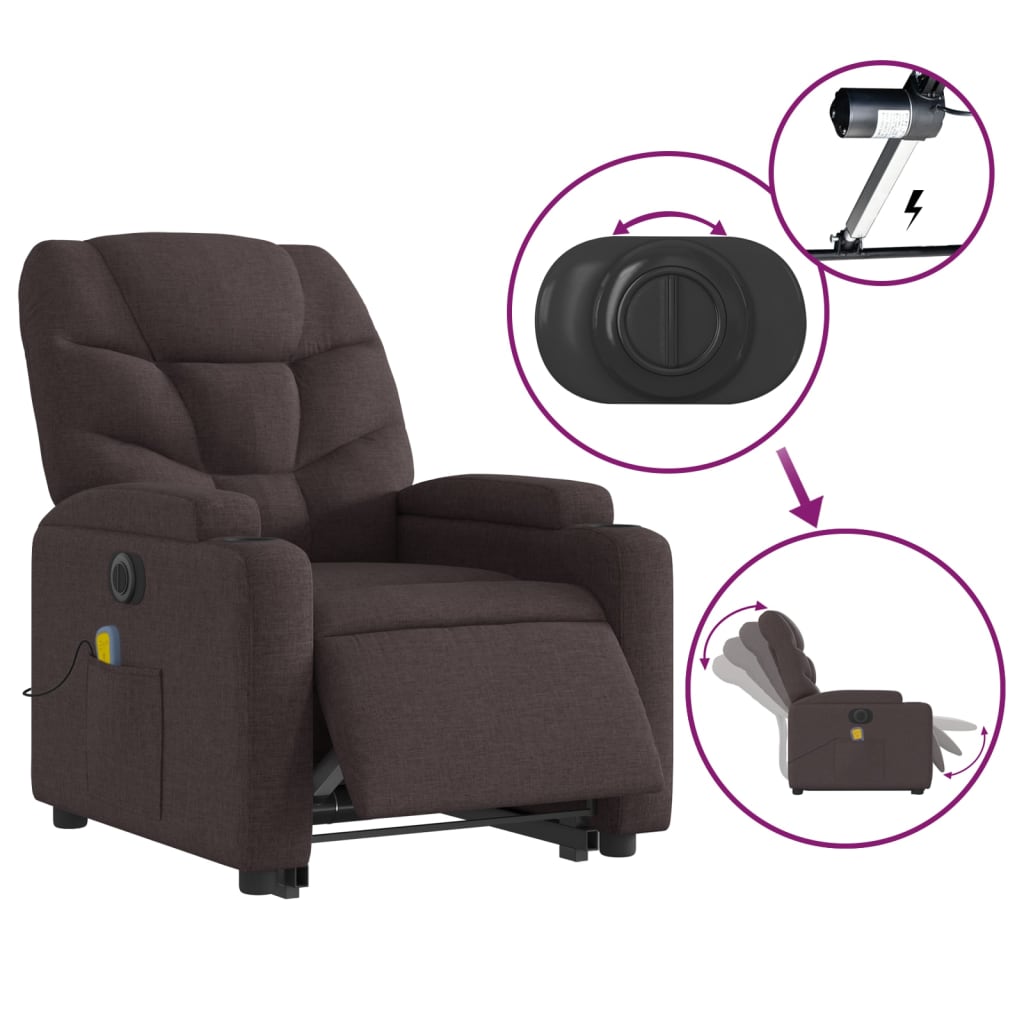 Fauteuil inclinable de massage électrique Marron foncé Tissu