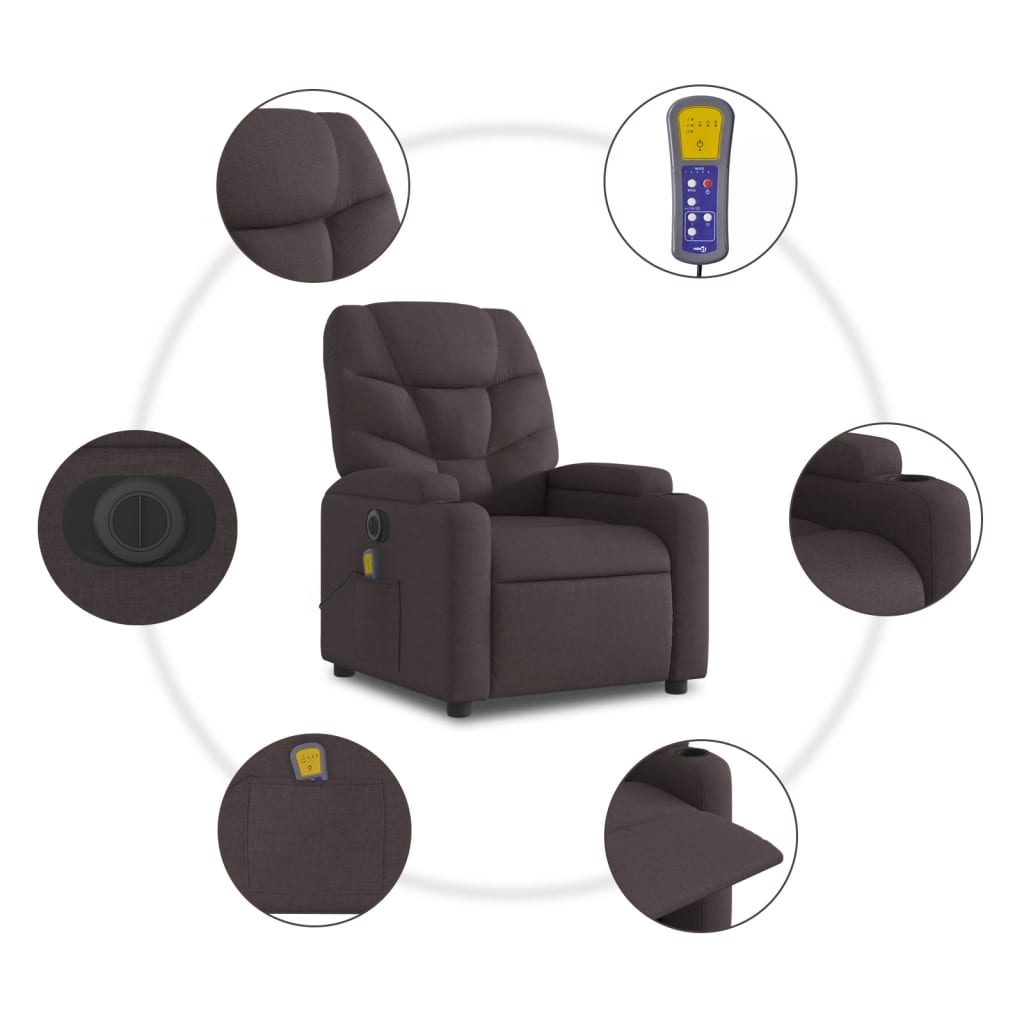 Fauteuil inclinable de massage électrique Marron foncé Tissu