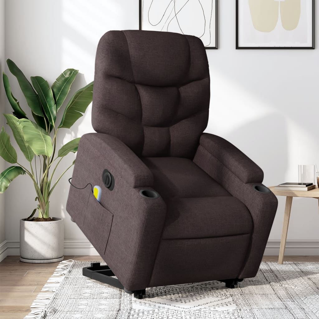 Fauteuil inclinable de massage électrique Marron foncé Tissu