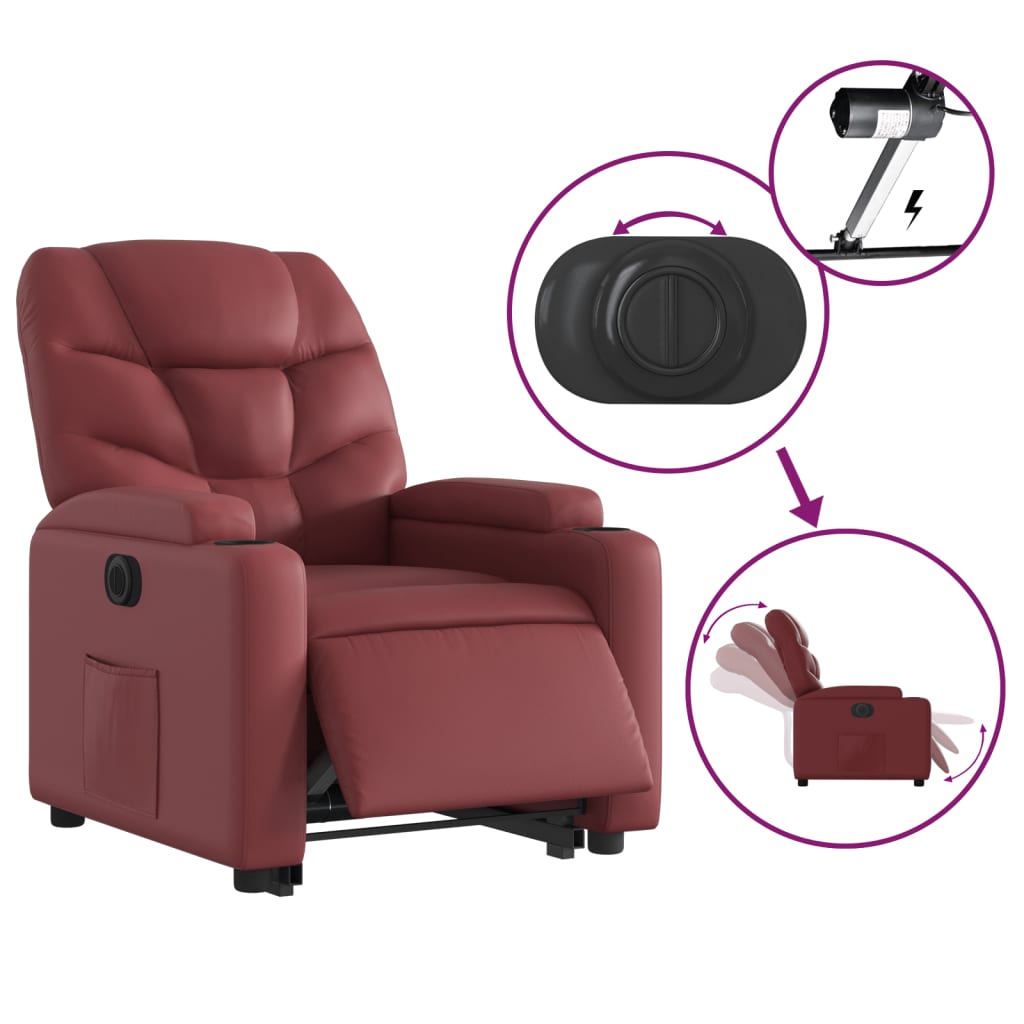 Fauteuil inclinable électrique rouge bordeaux similicuir