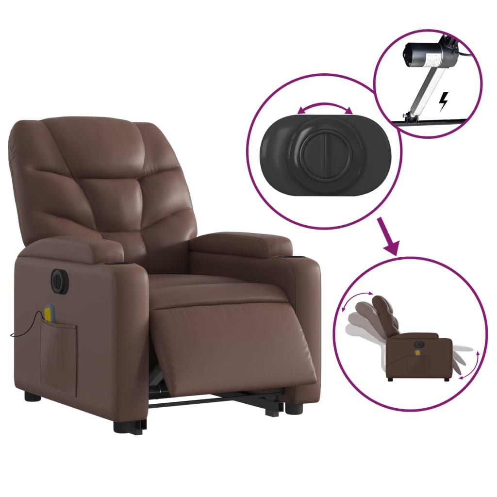 Fauteuil inclinable de massage électrique marron similicuir