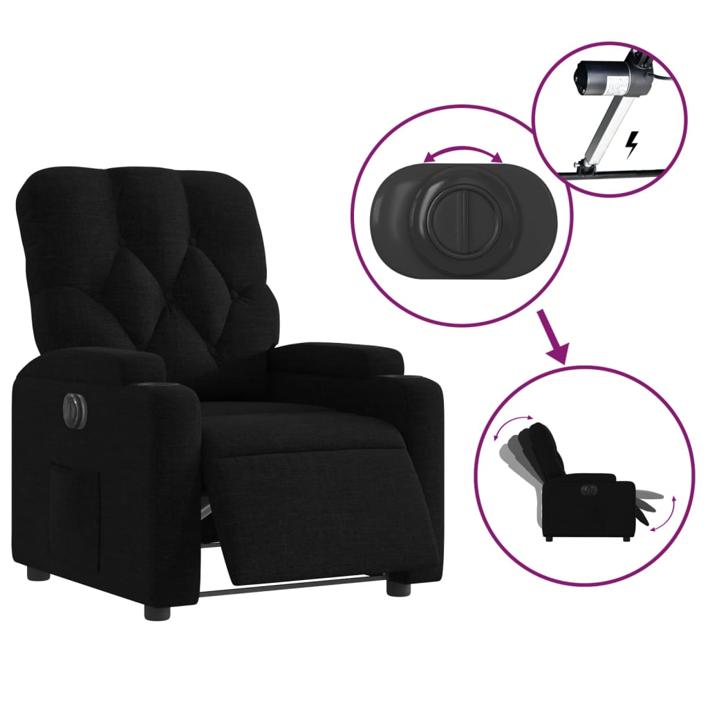 Fauteuil inclinable électrique Noir Tissu