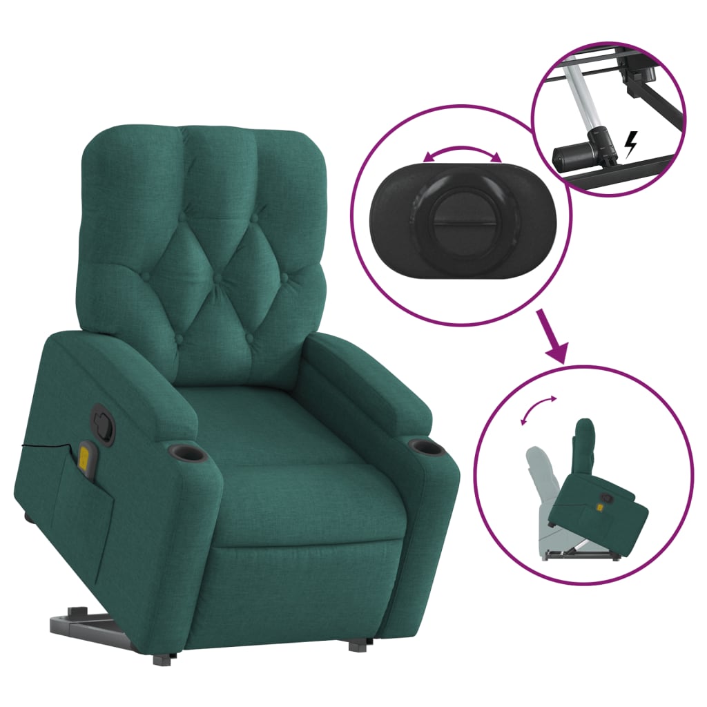 Fauteuil inclinable de massage Vert foncé Tissu