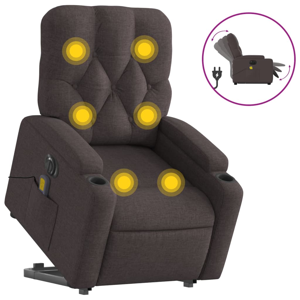 Fauteuil inclinable de massage électrique Marron foncé Tissu