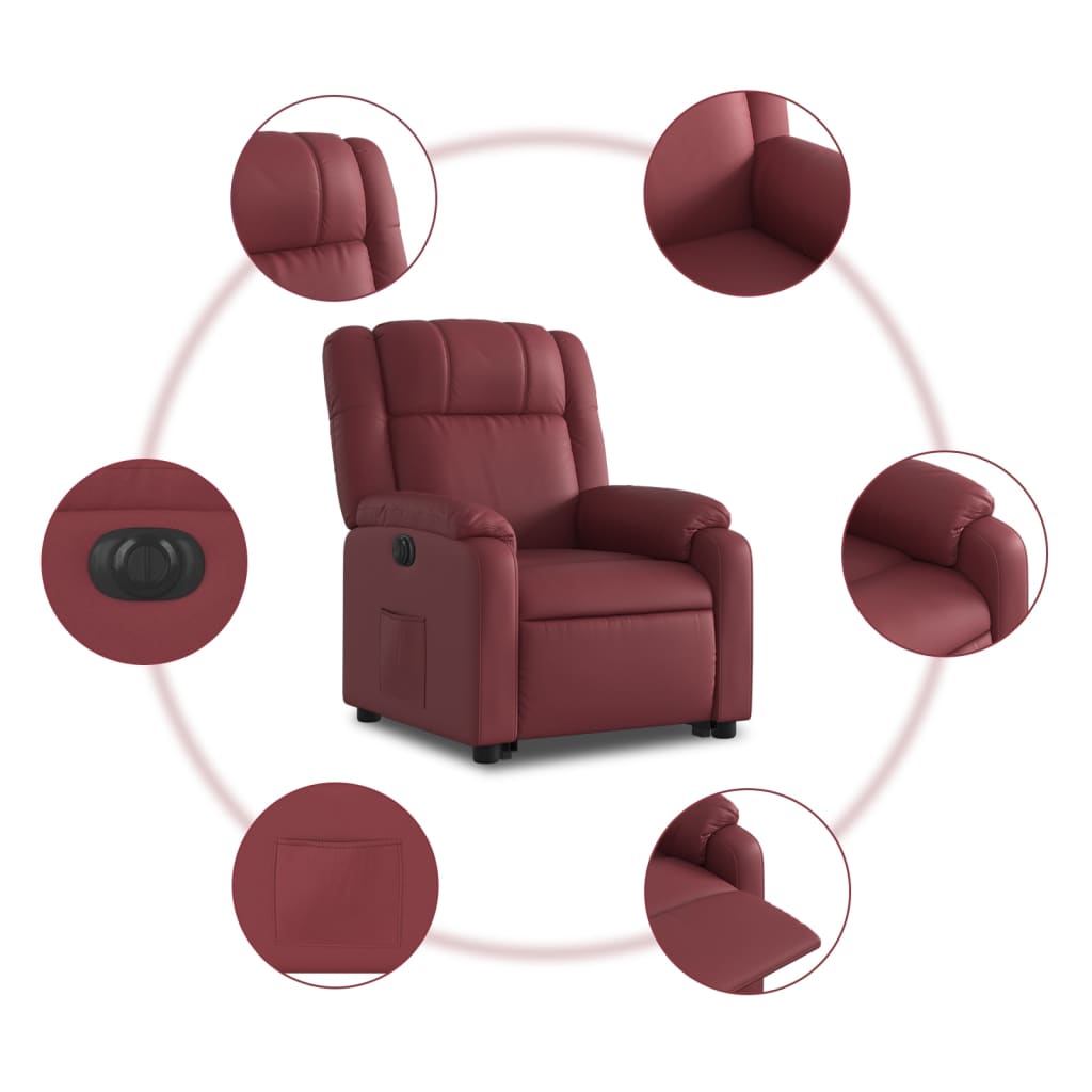 Fauteuil inclinable électrique rouge bordeaux similicuir