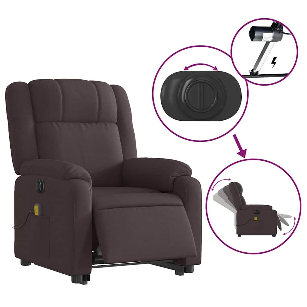 Fauteuil inclinable de massage électrique Marron foncé Tissu