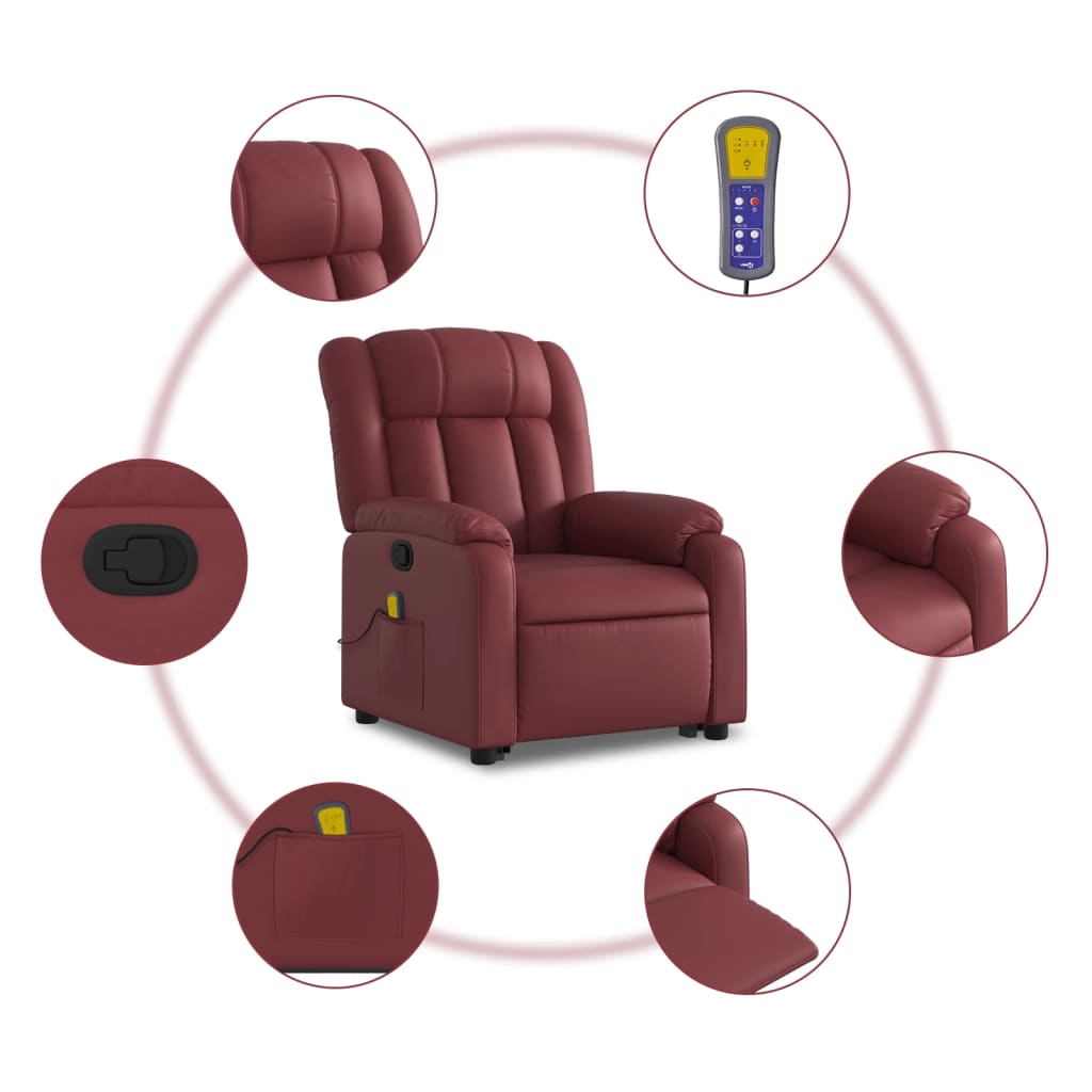 Fauteuil inclinable de massage Rouge bordeaux Similicuir