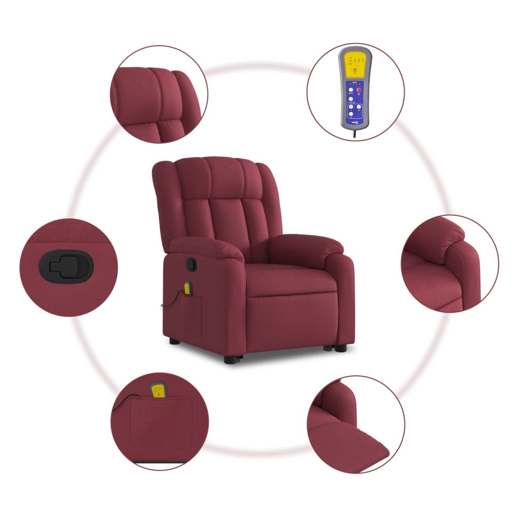 Fauteuil inclinable de massage Rouge bordeaux Tissu