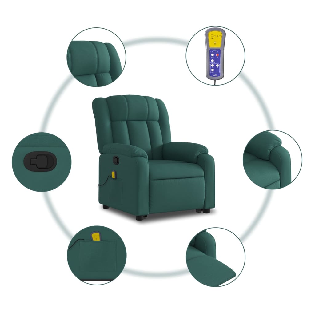 Fauteuil inclinable de massage Vert foncé Tissu