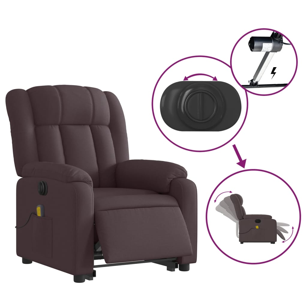 Fauteuil inclinable de massage électrique Marron foncé Tissu