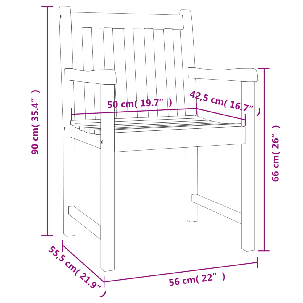 Chaises de jardin lot de 4 56x55,5x90 bois massif d'acacia