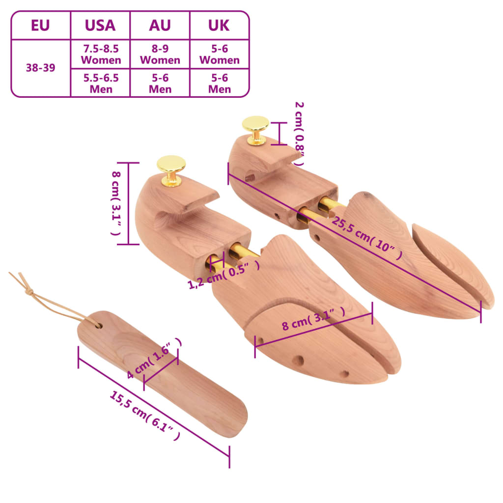 Tendeur de chaussures avec chausse-pied EU 38-39 bois de cèdre