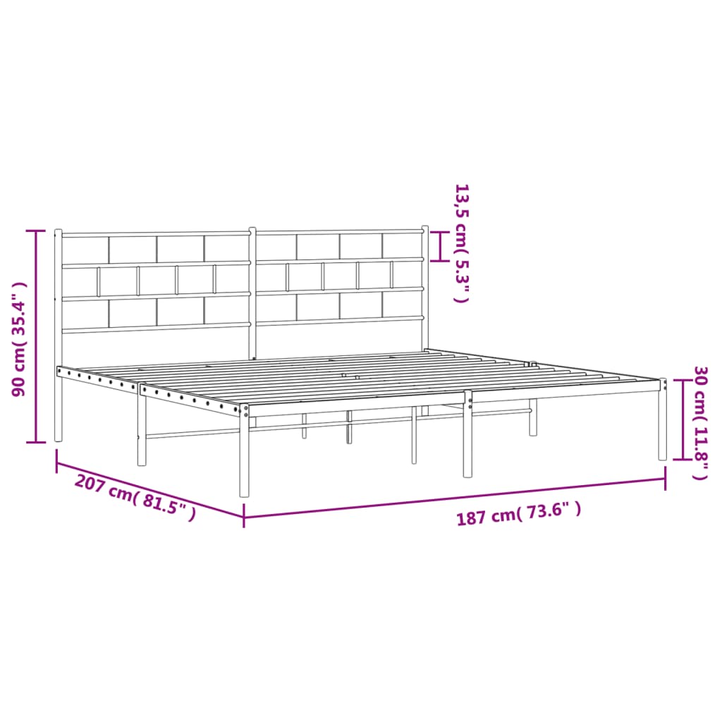 Cadre de lit métal sans matelas et tête de lit noir 180x200 cm