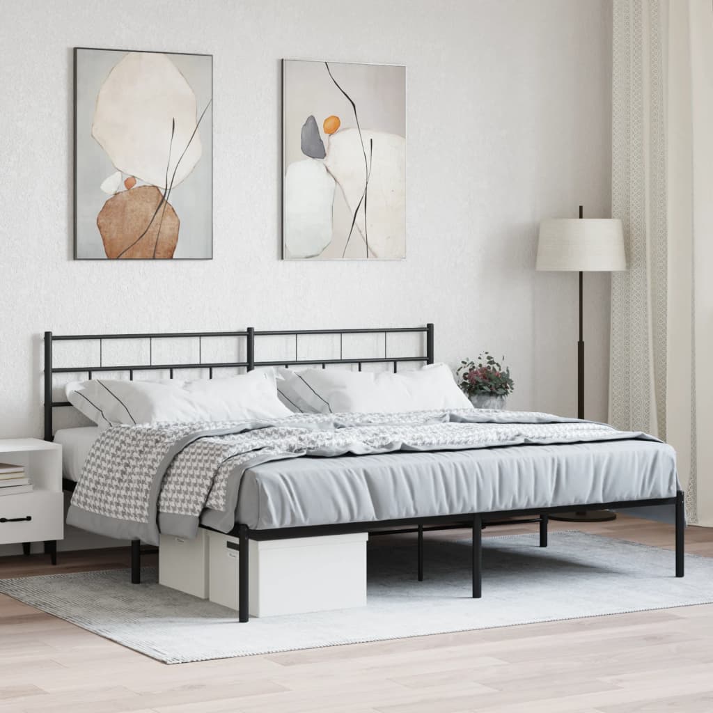 Cadre de lit métal sans matelas avec tête de lit noir 200x200cm