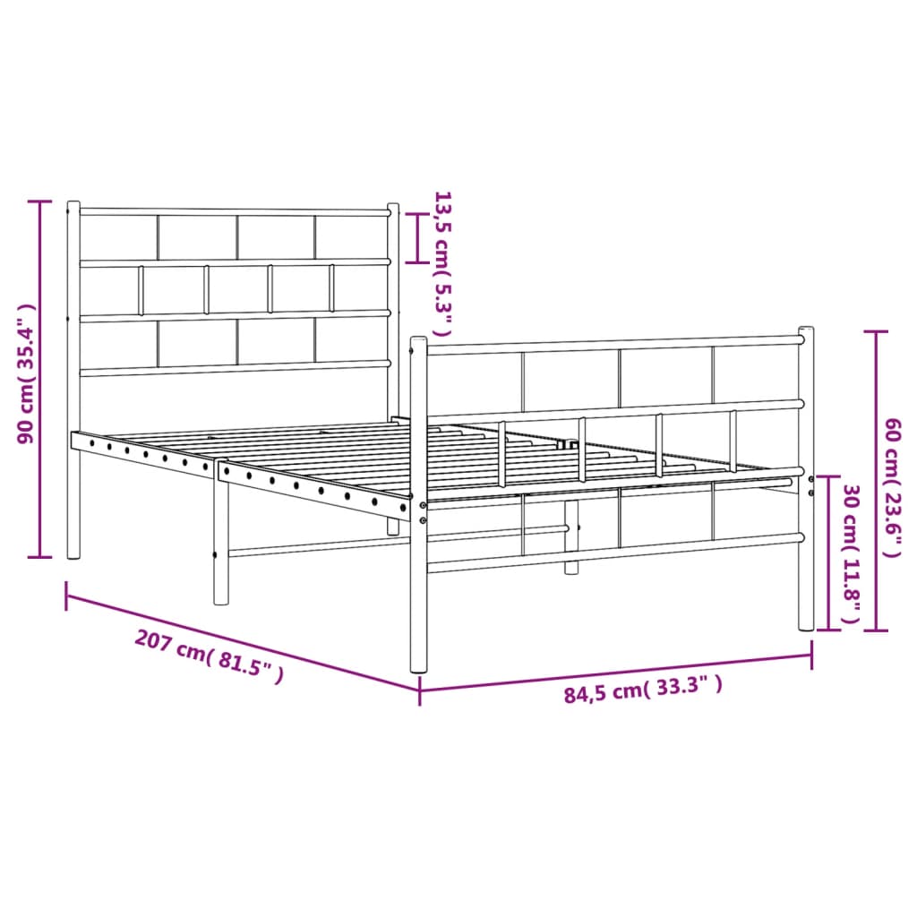 Cadre de lit métal sans matelas avec pied de lit noir 80x200 cm