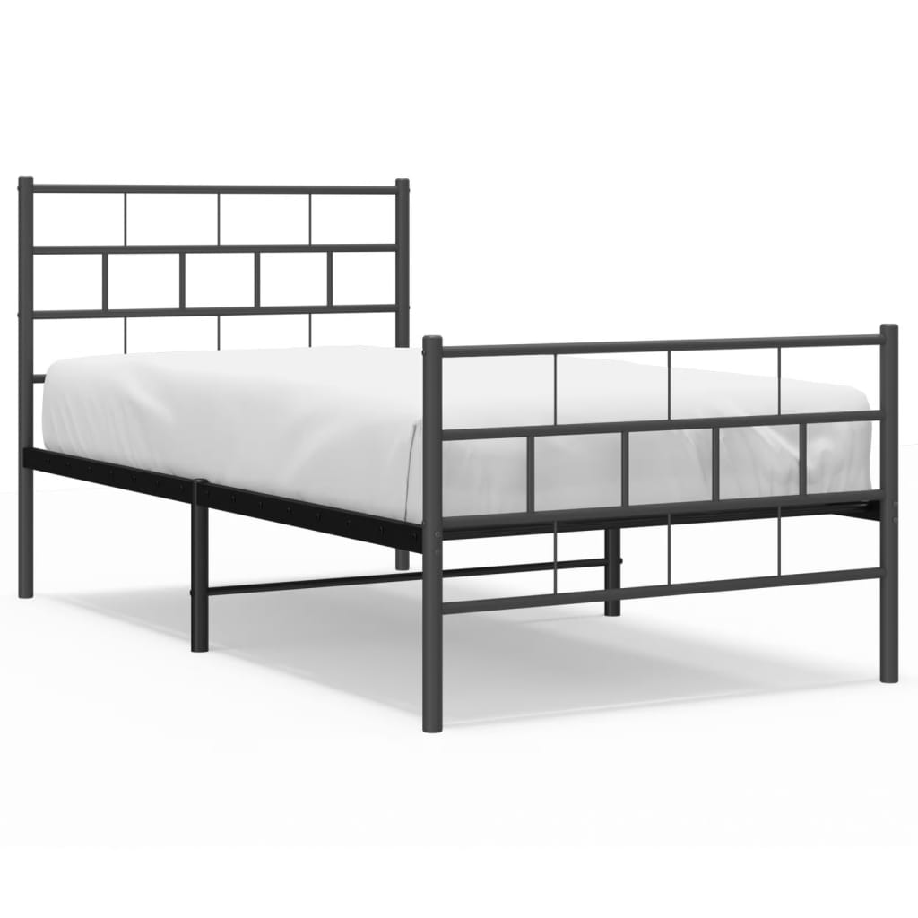 Metal bed frame without mattress with black footboard 90x190 cm