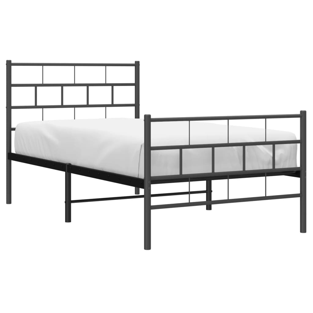 Metal bed frame without mattress with black footboard 90x190 cm