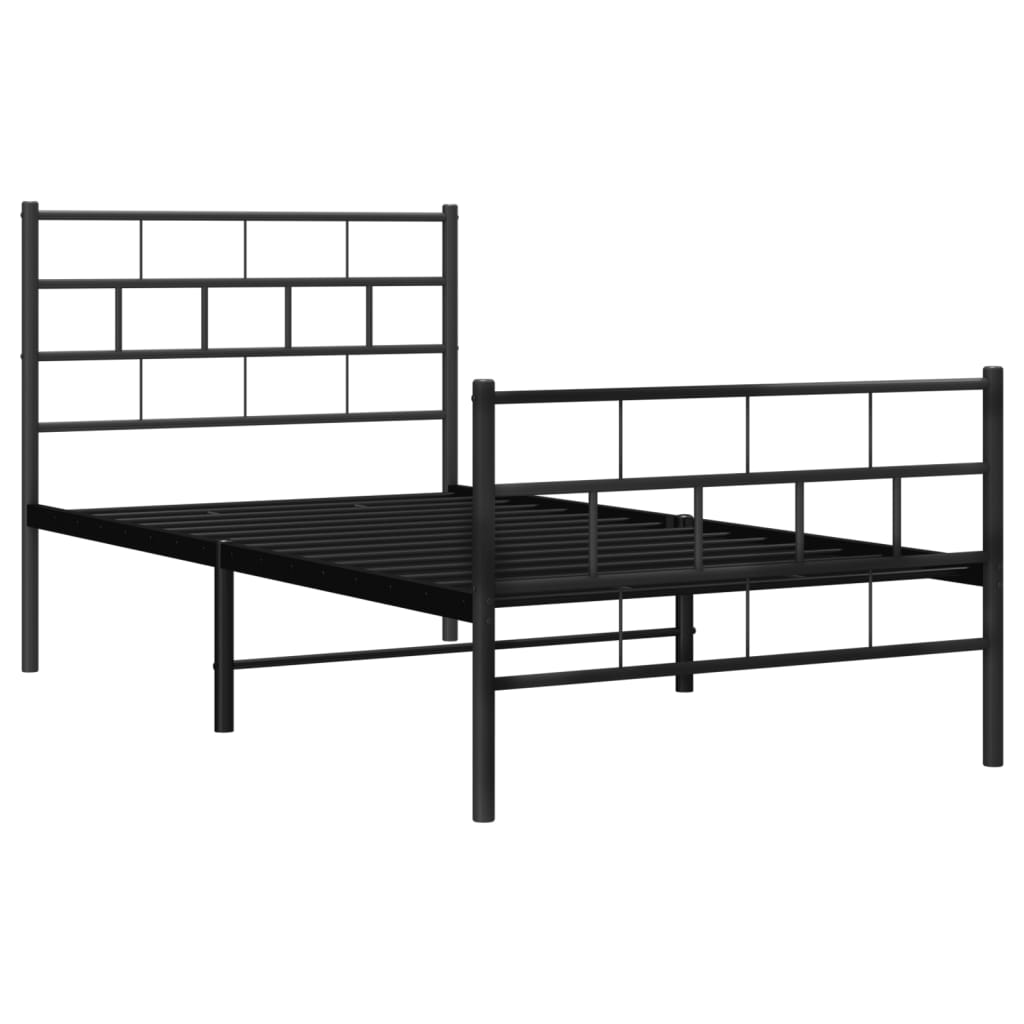 Metal bed frame without mattress with black footboard 90x190 cm