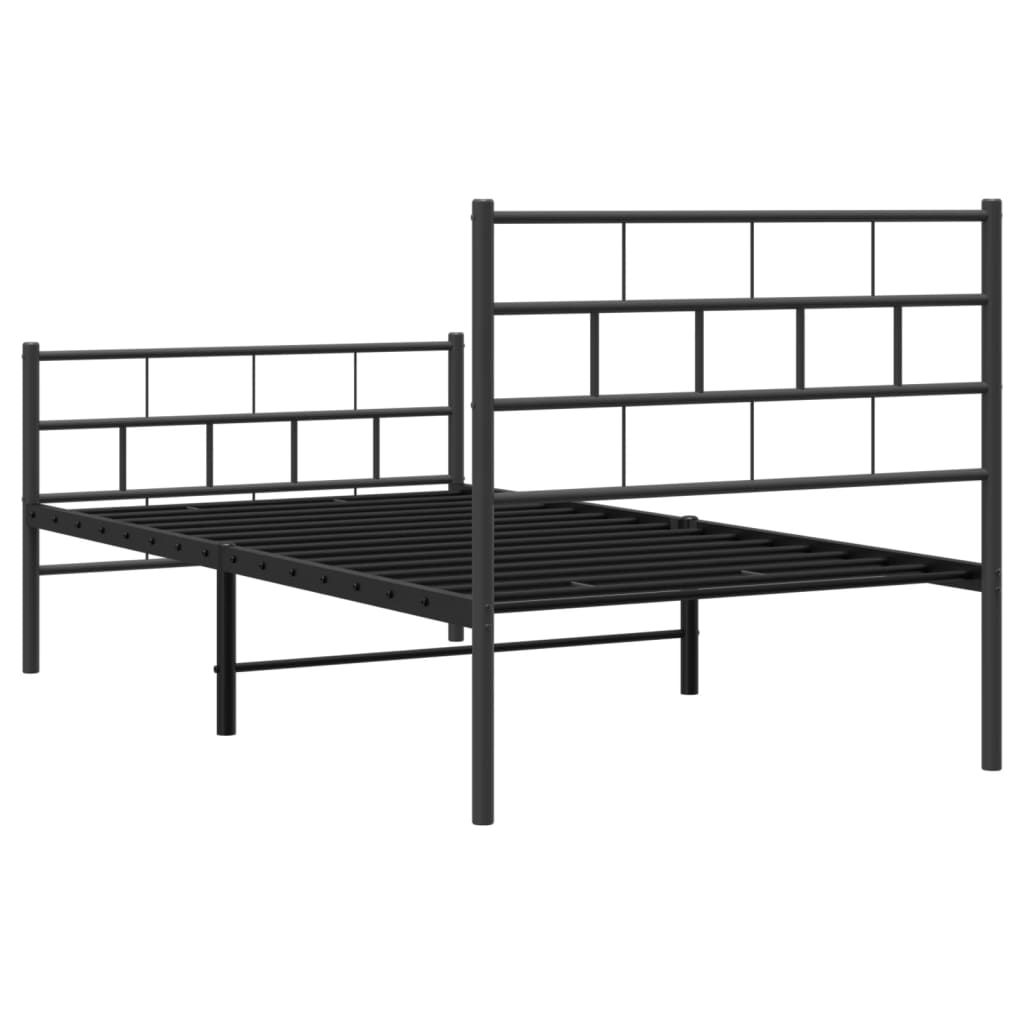 Metal bed frame without mattress with black footboard 90x190 cm