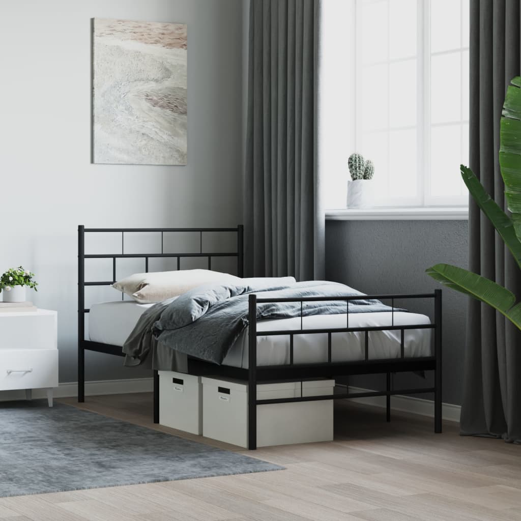 Metal bed frame without mattress with black footboard 90x190 cm