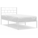 Metal bed frame without mattress and white headboard 100x200 cm