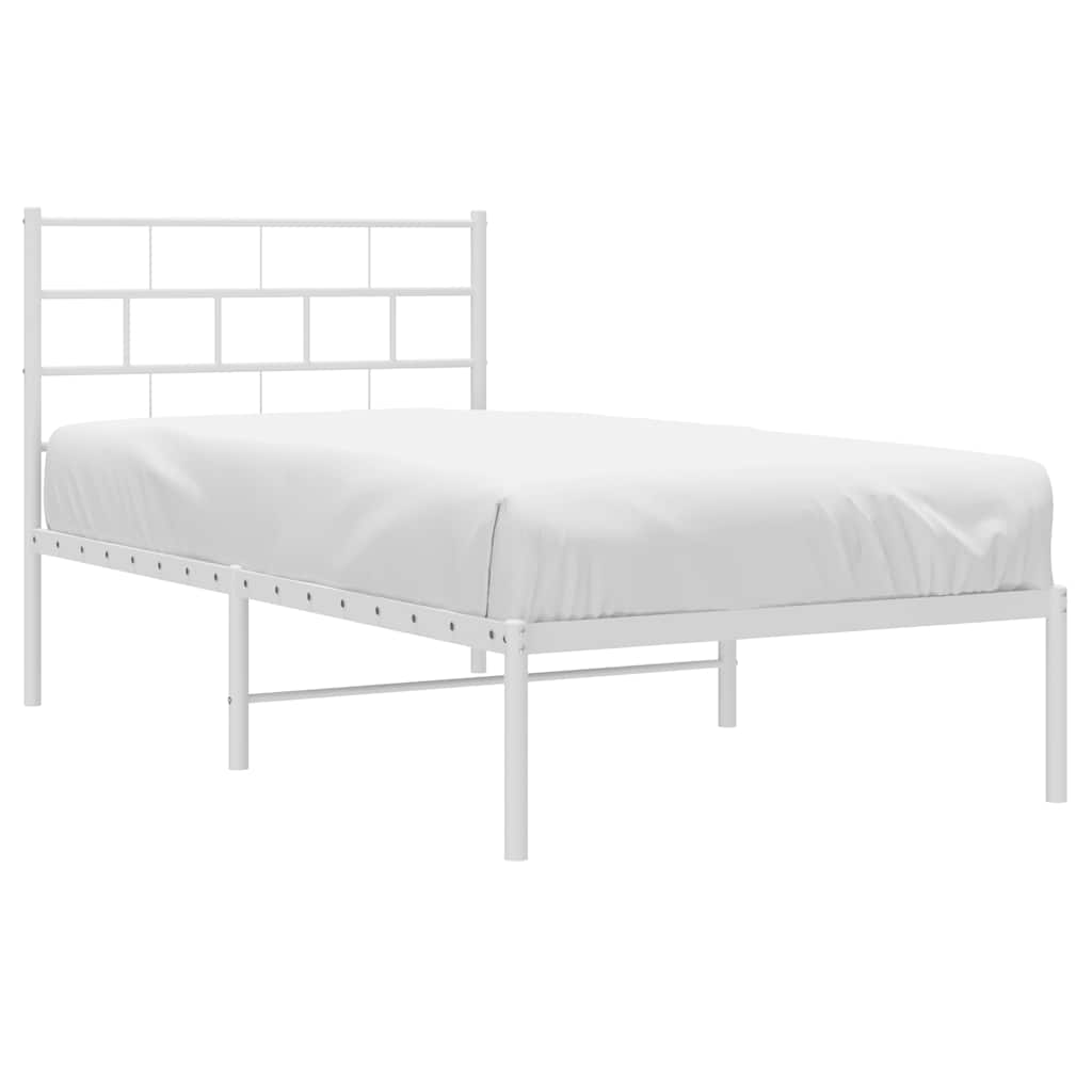 Metal bed frame without mattress and white headboard 100x200 cm